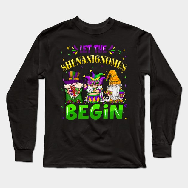 Let The Shenanigans Begin Mardi Gras Gnomes Kids Women Men Long Sleeve T-Shirt by Mitsue Kersting